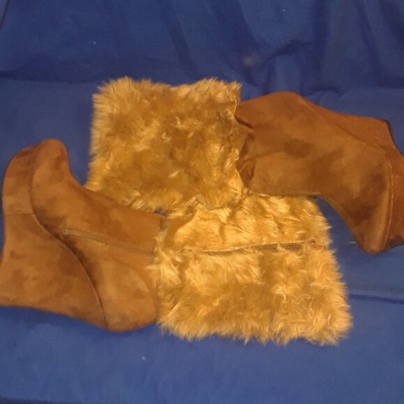 Pointed Toe Platform Wedge Heels Faux Fur Half Boots - Picture 2 of 6
